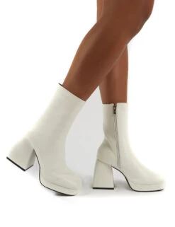 Addilyn White Chunky Heel Ankle Boots -Boots Store 0000 IMAGINE WHITE PU