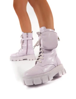 Intention Lilac Wide Fit Chunky Sole Pouch Ankle Boots -Boots Store 0000 INTENTION LILACWF PU 3