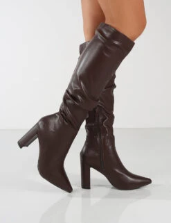 Mine Choc PU Knee High Boots -Boots Store 0000 MINE CHOC PU