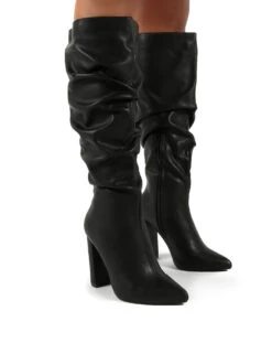 Yours Black Wide Fit PU Heeled Knee High Block Boots