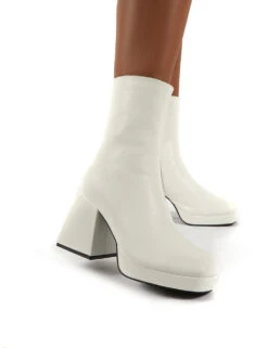 Addilyn White Chunky Heel Ankle Boots -Boots Store 0001 IMAGINE WHITE PU3