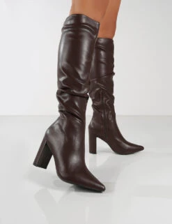 Mine Choc PU Knee High Boots -Boots Store 0001 MINE CHOC PU3