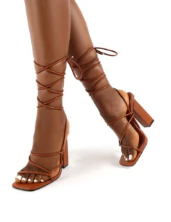 Mollie Tan Pu Wide FIt Lace Up Block Heels -Boots Store 0001 MOLLIE TAN PU3