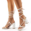 Lois Wide Fit White Strappy Lace Up Block High Heels