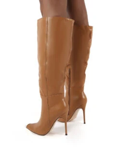 Forgive Tan Pu Wide Fit Heeled Knee High Boots -Boots Store 0002 FORGIVEWF TAN PU2