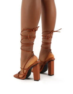 Mollie Tan Pu Wide FIt Lace Up Block Heels -Boots Store 0002 MOLLIE TAN PU2