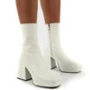 Addilyn White Chunky Heel Ankle Boots