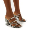 Kalia Wide Fit Zebra Block Heel Strappy Mules