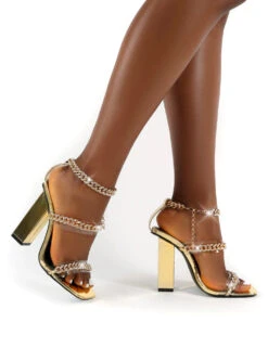 Celebrity Gold Wide Fit Diamante Chain Block Heels -Boots Store 0004 CELEBRITY GOLD PU 26971457 309e 4cf7 9b23 e18cbdd91c27