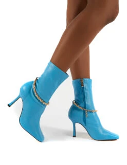 Sacci Blue Wide Fit Chain Detail Square Toe Stiletto Heel Ankle Boots -Boots Store 0004 SACCI BLUE PU bffc49a2 3b1e 444f aec0 d9fde116c10a