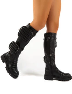 Tayla Black Wide Fit Knee High Pouch Boots -Boots Store 0004 TAYLOR BLK PU 459d156f 038a 447a 8003 7f13ee4455c4