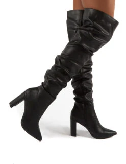 Theirs Black Wide Fit PU Over The Knee Boots -Boots Store 0004 THEIRS BLK PU 1aafda37 1ed8 4c41 ac7a fedd3532e23b