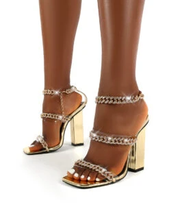 Celebrity Gold Wide Fit Diamante Chain Block Heels -Boots Store 0005 CELEBRITY GOLD PU3 61e188a6 eaaf 43e6 bac1 5aae30b0723a