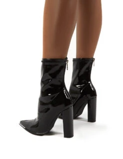 Affection Black Patent Wide Fit Block Heeled Ankle Boots -Boots Store 0006 AFFECTIONWF BLK PU2