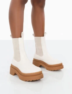 Rise Wide Fit Platform White Chunky Rubber Sole Chelsea Boots