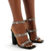 Celebrity Black Wide Fit Diamante Chain Block Heels