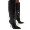 Go Wide Fit Black Knee High Pointed Toe Stiletto Heeled Boots