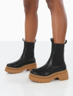 Rise Wide Fit Black Platform Chunky Rubber Sole Chelsea Boots -Boots Store 0015 4b39e004 c586 4124 9105 b1af908d8752