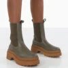 Rise Khaki Platform Chunky Rubber Sole Chelsea Boots