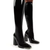 Caryn Black Vinyl Wide Fit Block Heeled Knee High Boots