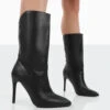 Lisel Black PU Pointed Toe Stiletto Heeled Ankle Boots