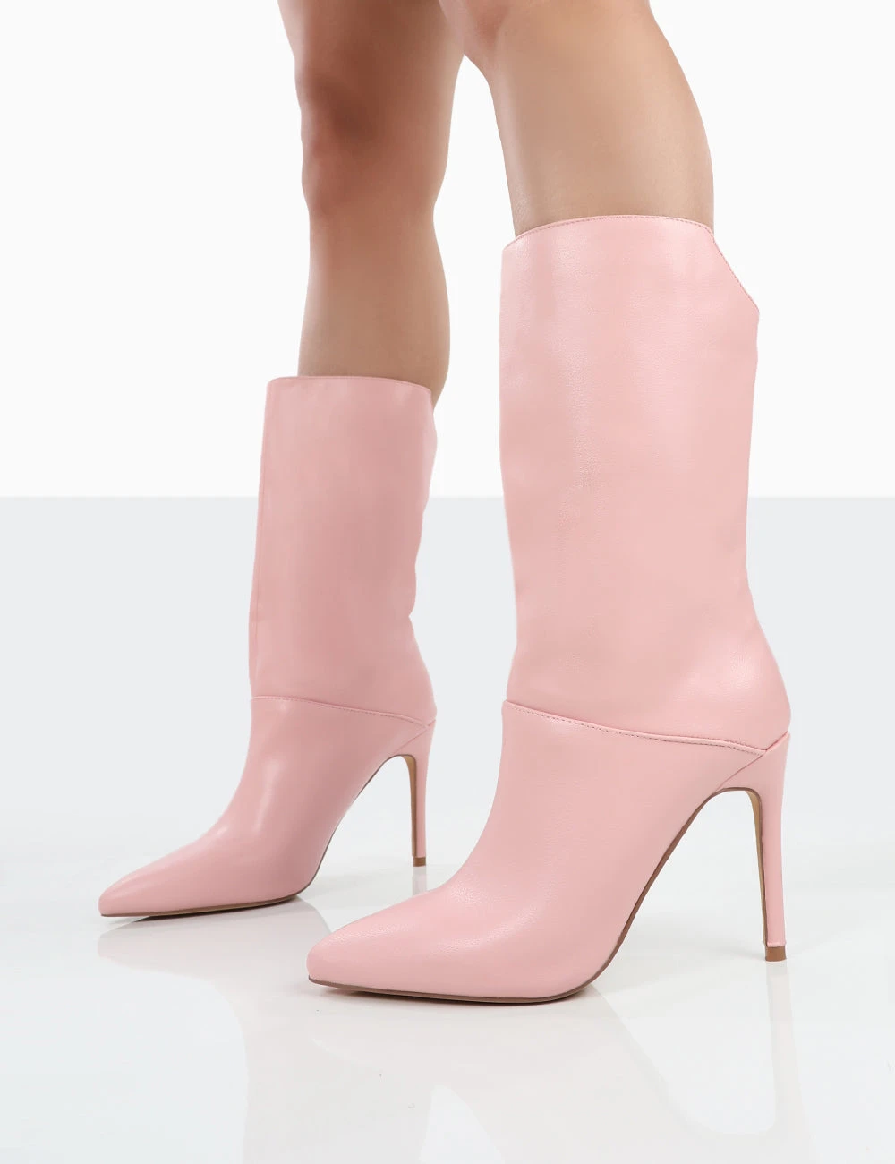 Lisel Pink PU Pointed Toe Stiletto Heeled Ankle Boots 3 Lisel Pink PU Pointed Toe Stiletto Heeled Ankle Boots - Image 3
