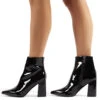 Empire Wide Fit Black Patent Pointed Toe Ankle Boots