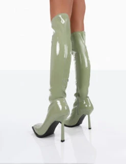 Jenine Green Patent Over The Knee Stiletto Heeled Boots -Boots Store 0057