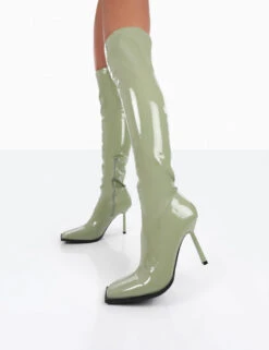 Jenine Green Patent Over The Knee Stiletto Heeled Boots -Boots Store 0061