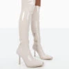 Jenine Ecru Patent Over The Knee Stiletto Heeled Boots