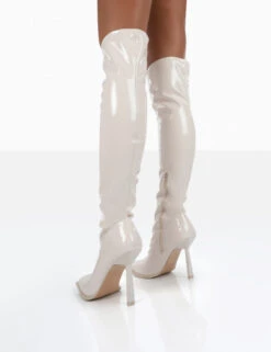 Jenine Ecru Patent Over The Knee Stiletto Heeled Boots 7 Jenine Ecru Patent Over The Knee Stiletto Heeled Boots -Boots Store 0072