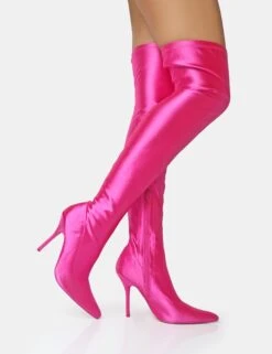 Instinct Pink Lycra Pointed Toe Stiletto Thigh High Boots -Boots Store 10 07d28e66 8f9e 4603 bb9f 0546db4cfa9d
