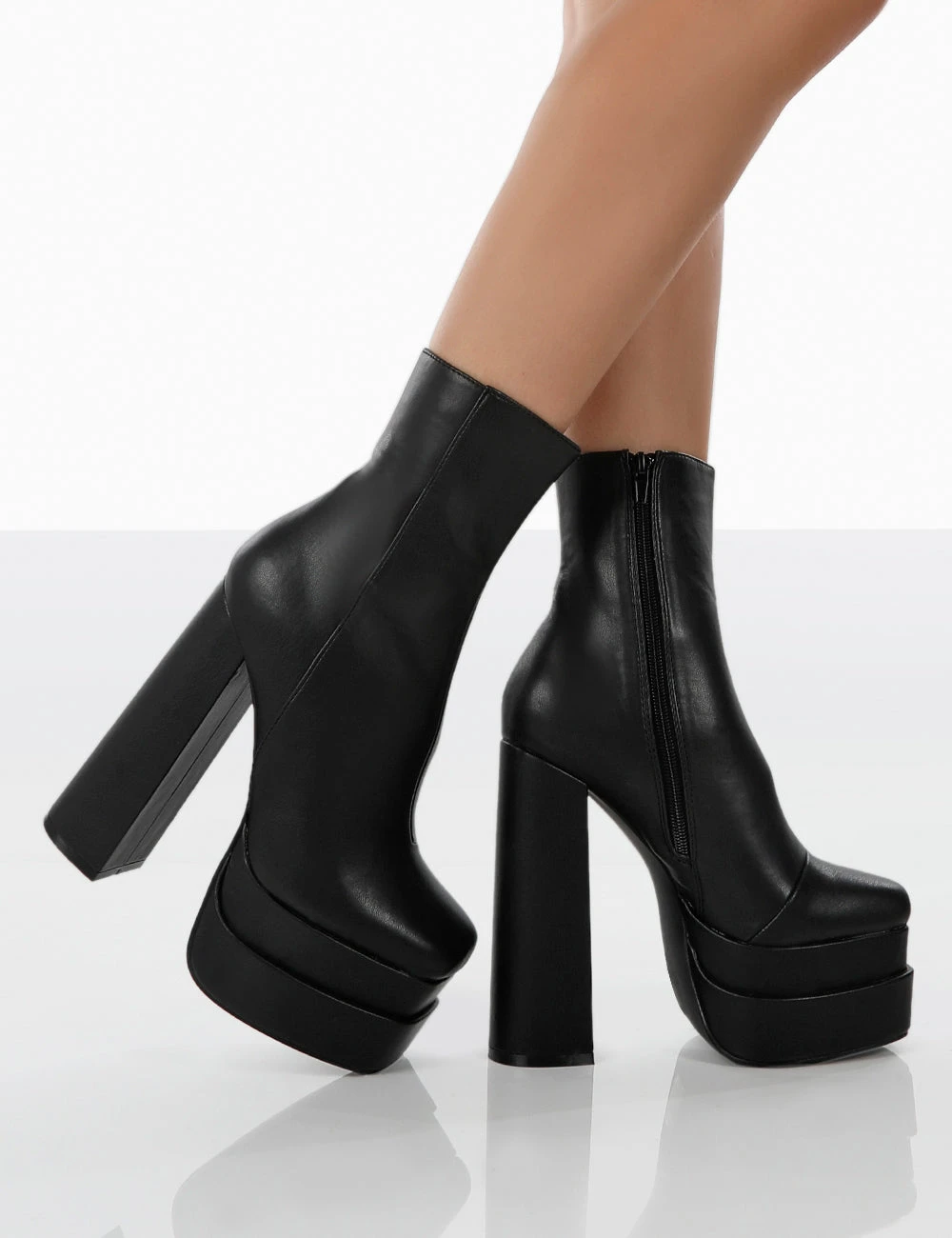 Supine Wide Fit Black Pu Chunky Platform High Heeled Block Ankle Boots 4 Supine Wide Fit Black Pu Chunky Platform High Heeled Block Ankle Boots - Image 4