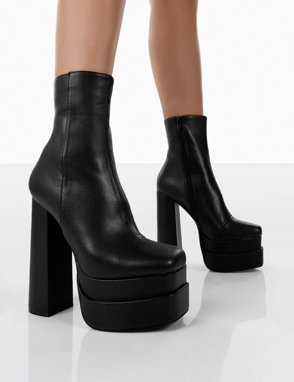 Supine Wide Fit Black Pu Chunky Platform High Heeled Block Ankle Boots 1 Supine Wide Fit Black Pu Chunky Platform High Heeled Block Ankle Boots