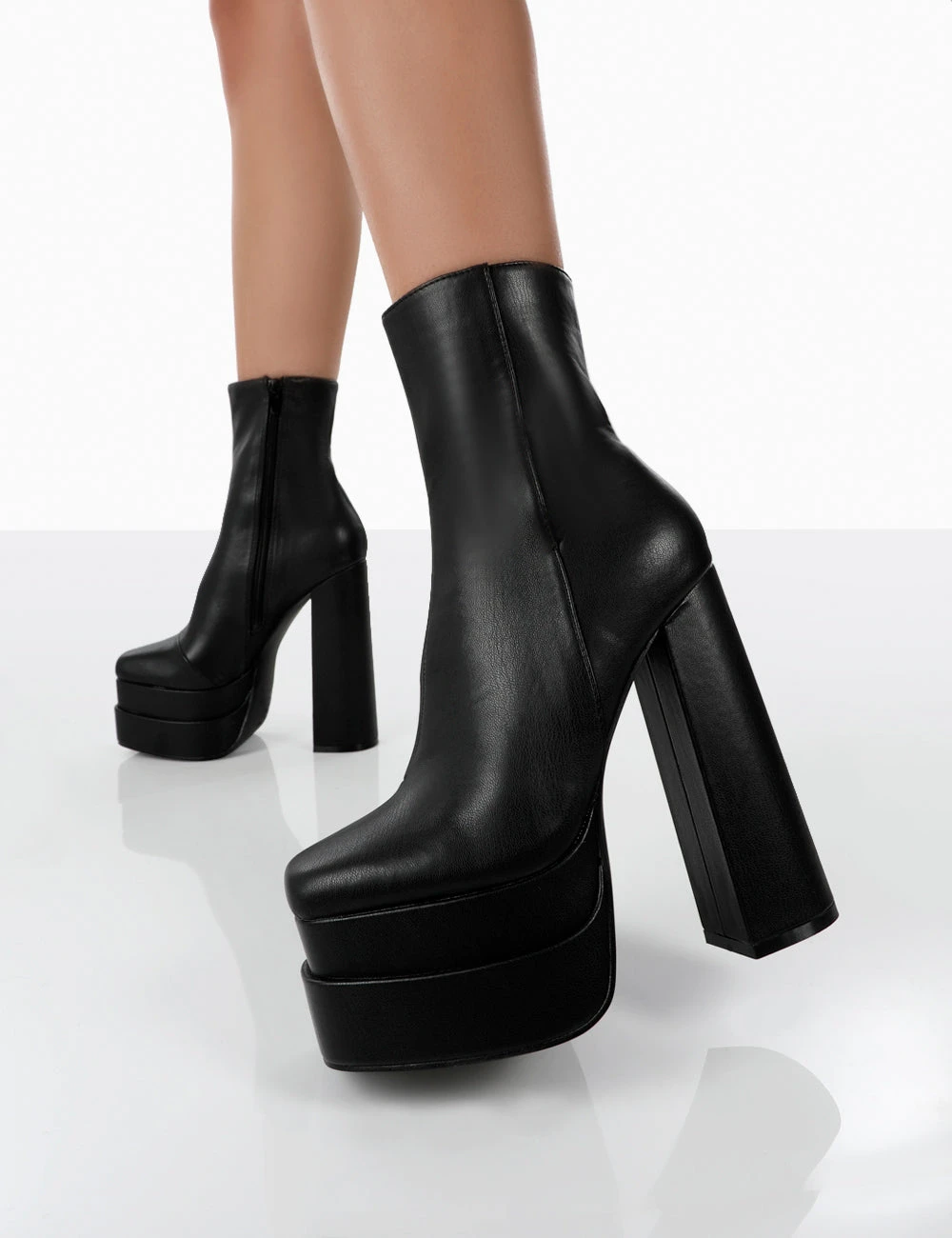 Supine Wide Fit Black Pu Chunky Platform High Heeled Block Ankle Boots 2 Supine Wide Fit Black Pu Chunky Platform High Heeled Block Ankle Boots - Image 2