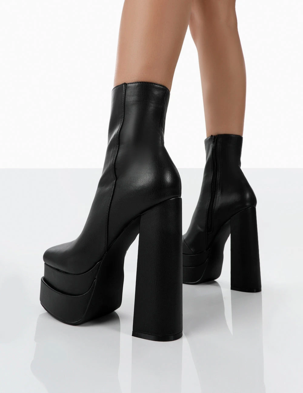 Supine Wide Fit Black Pu Chunky Platform High Heeled Block Ankle Boots 3 Supine Wide Fit Black Pu Chunky Platform High Heeled Block Ankle Boots - Image 3