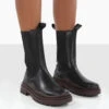 Cherry Black Chunky Sole Chelsea Ankle Boots