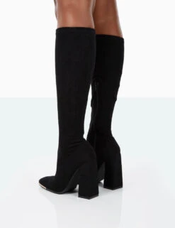 Caryn Black Faux Suede Knee High Block Heeled Boots -Boots Store 31.08PDECOM0682