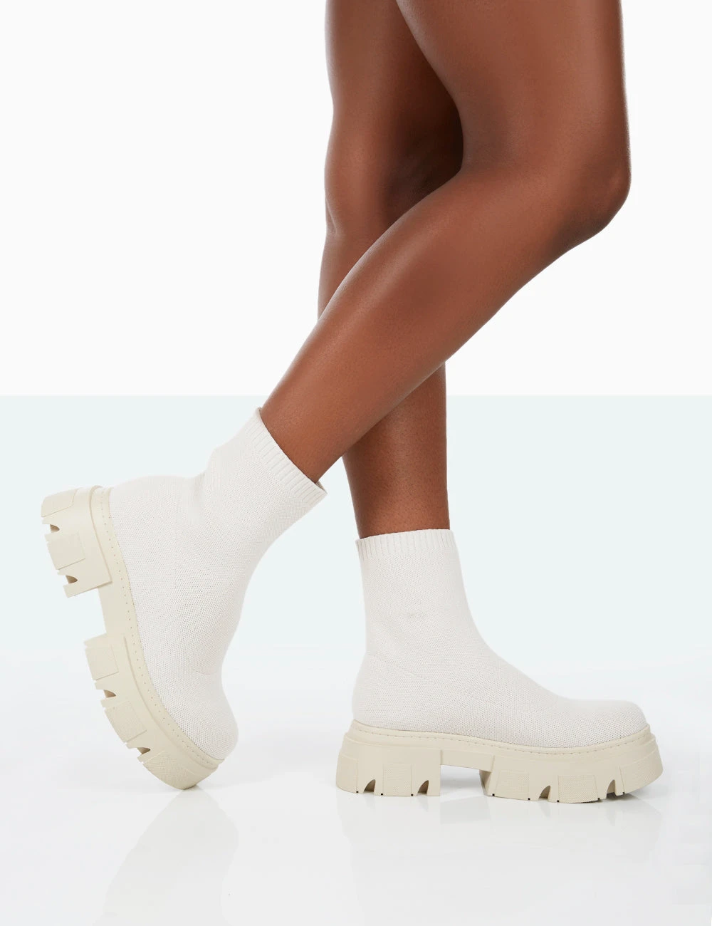 Nola Ecru Knit Platform Chunky Sole Ankle Boots 2 Nola Ecru Knit Platform Chunky Sole Ankle Boots - Image 2