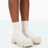 Nola Ecru Knit Platform Chunky Sole Ankle Boots