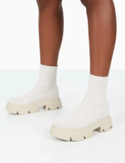Nola Ecru Knit Platform Chunky Sole Ankle Boots 7 Nola Ecru Knit Platform Chunky Sole Ankle Boots -Boots Store 31.08PDECOM0691