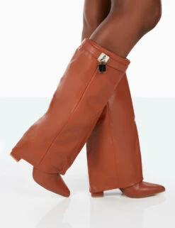 Echo Tan Grain Pu Pointed Toe Knee High Block Boots -Boots Store 31.08PDECOM0706 9d4ac9a8 e75d 41ab a877 95d4cf950075