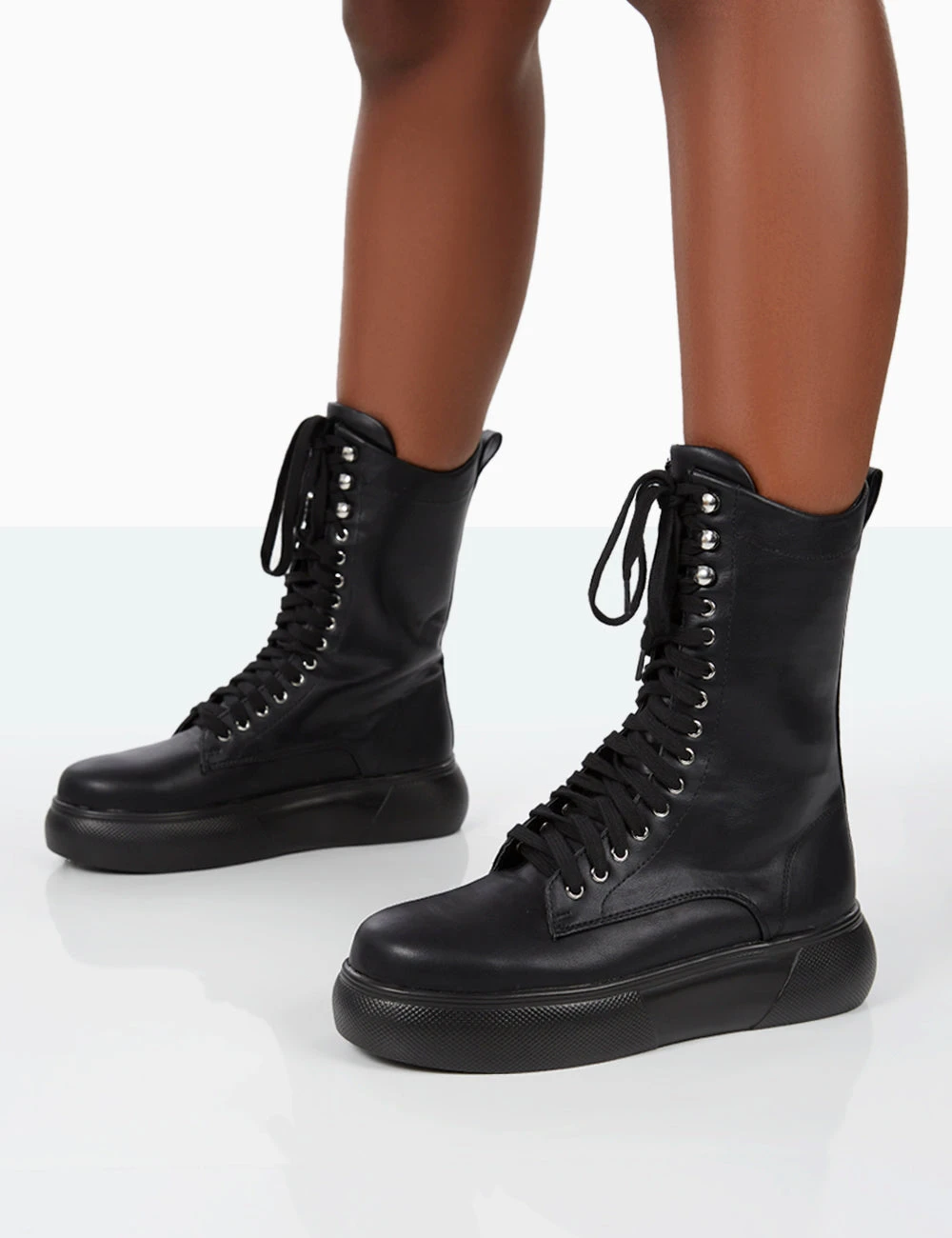 Travis Black Pu Lace Up Platform Chunky Sole Boots 3 Travis Black Pu Lace Up Platform Chunky Sole Boots - Image 3