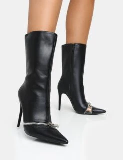 Pitstop Black Pu Zip Detail Pointed Toe Stiletto Heel Ankle Boots 10 Pitstop Black Pu Zip Detail Pointed Toe Stiletto Heel Ankle Boots -Boots Store 4 ce8ca268 295a 4ba4 80bb fbff05db12bb