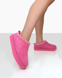 Tamsin Pink Faux Suede Embroidered Slipper Boots -Boots Store 4 e9242214 81a6 44dc a17b c825797381f1