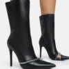 Pitstop Black Pu Zip Detail Pointed Toe Stiletto Heel Ankle Boots