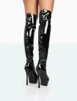Trixie Black Patent Stiletto Platform Over The Knee Boots -Boots Store 771A0071