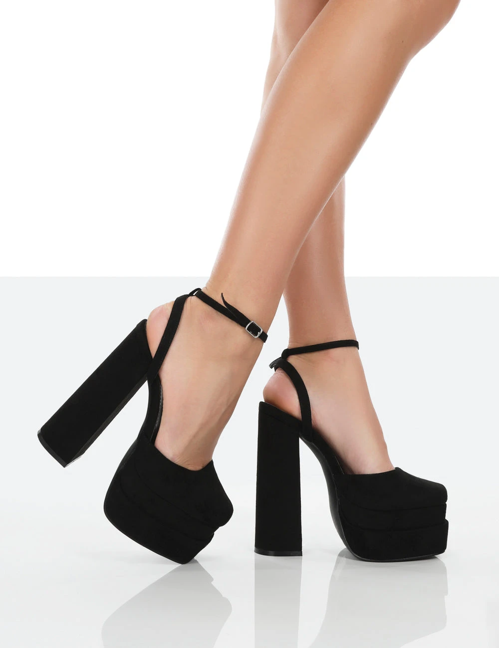 Moonchild Wide Fit Black Faux Suede Closed Toe Statement Platform Block Heels 3 Moonchild Wide Fit Black Faux Suede Closed Toe Statement Platform Block Heels - Image 3