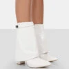 Fyre White Croc Pointed Toe Block Heeled Ankle Boots