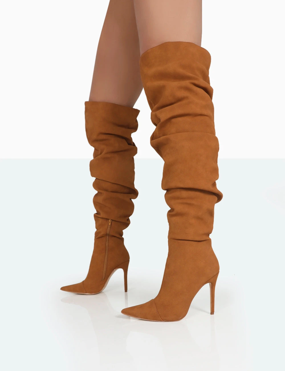 Lariza Tan Faux Suede Pointed Toe Stiletto Over The Knee Boots 3 Lariza Tan Faux Suede Pointed Toe Stiletto Over The Knee Boots - Image 3